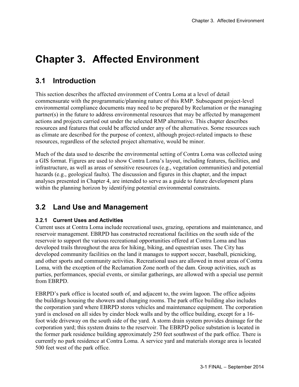 Contra Loma Reservoir and Recreation Area Draft RMP/EIS