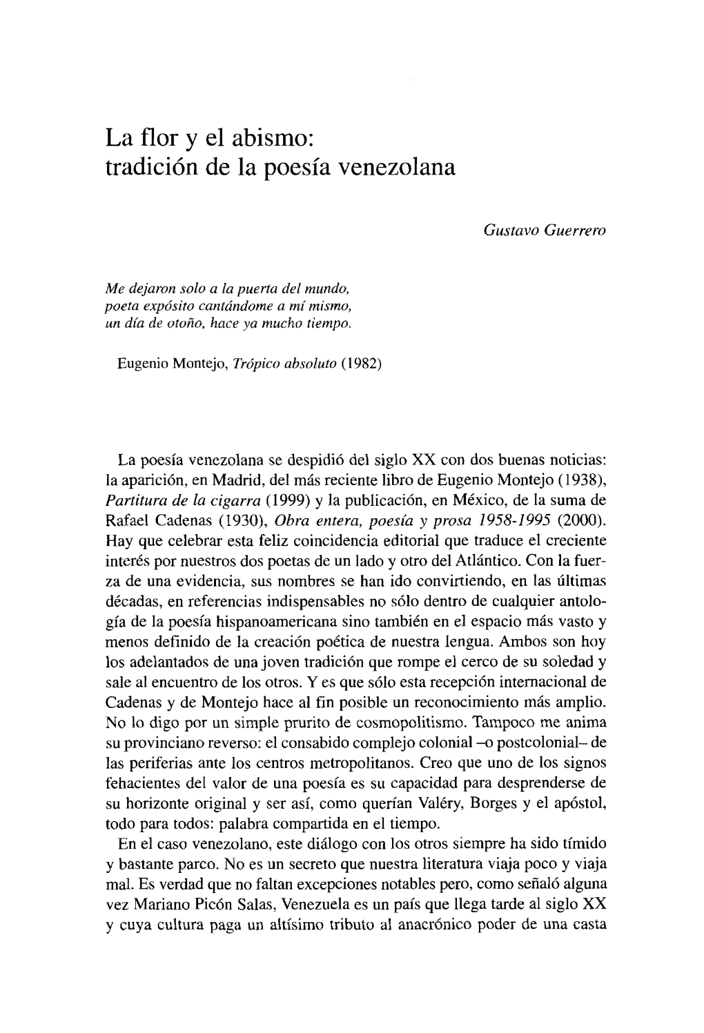La Flor Y El Abismo: Tradición De La Poesía Venezolana