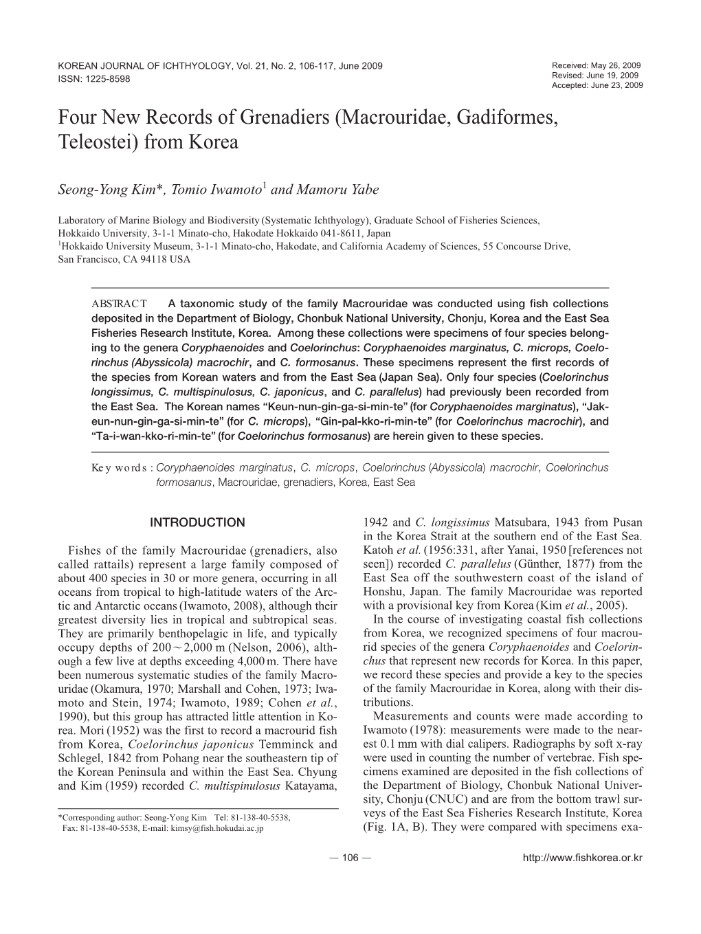 Macrouridae, Gadiformes, Teleostei) from Korea