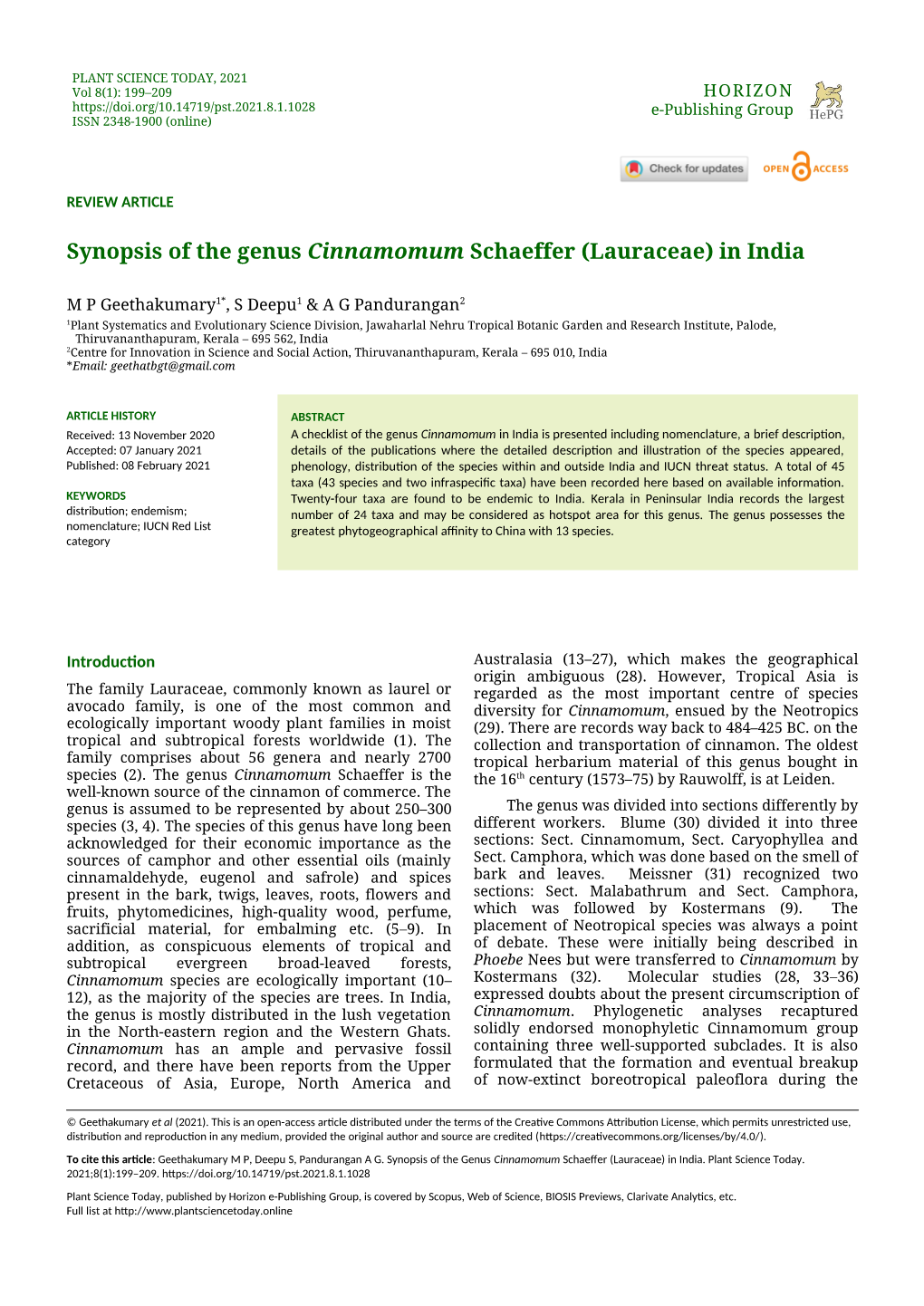 PLANT SCIENCE TODAY, 2021 Vol 8(1): 199–209 HORIZON E-Publishing Group ISSN 2348-1900 (Online)