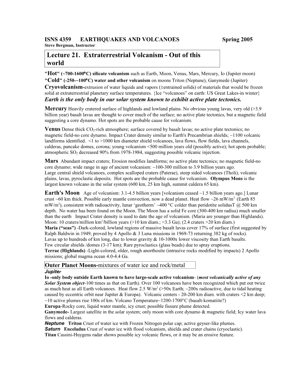 ISNS 4359 EARTHQUAKES and VOLCANOES Spring 2005