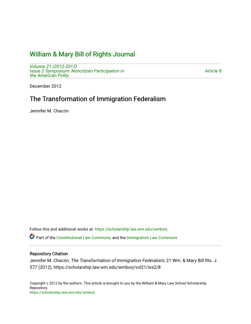 The Transformation of Immigration Federalism