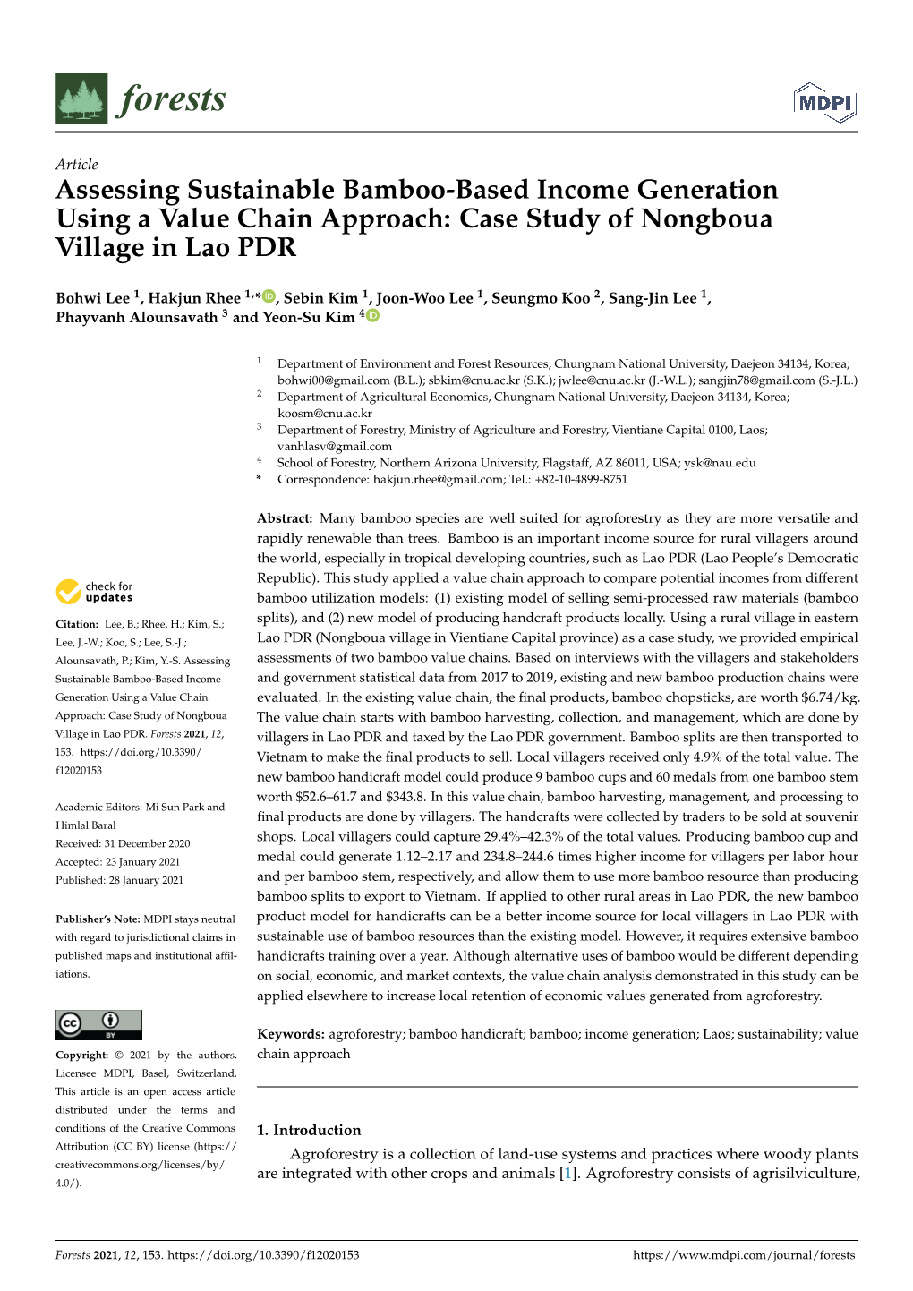 Assessing Sustainable Bamboo-Based Income Generation Using a Value Chain Approach: Case Study of Nongboua Village in Lao PDR