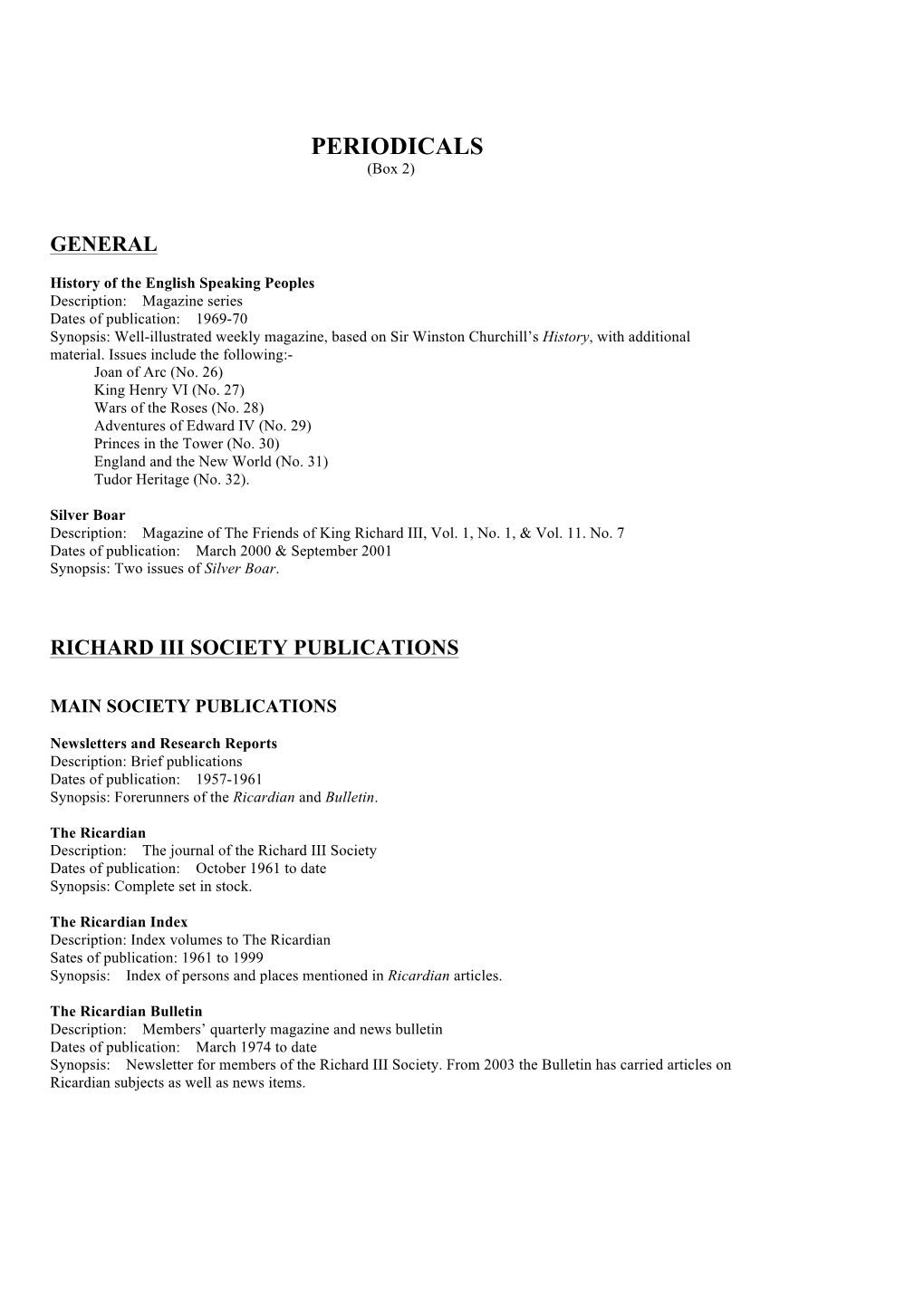 PERIODICALS (Box 2)