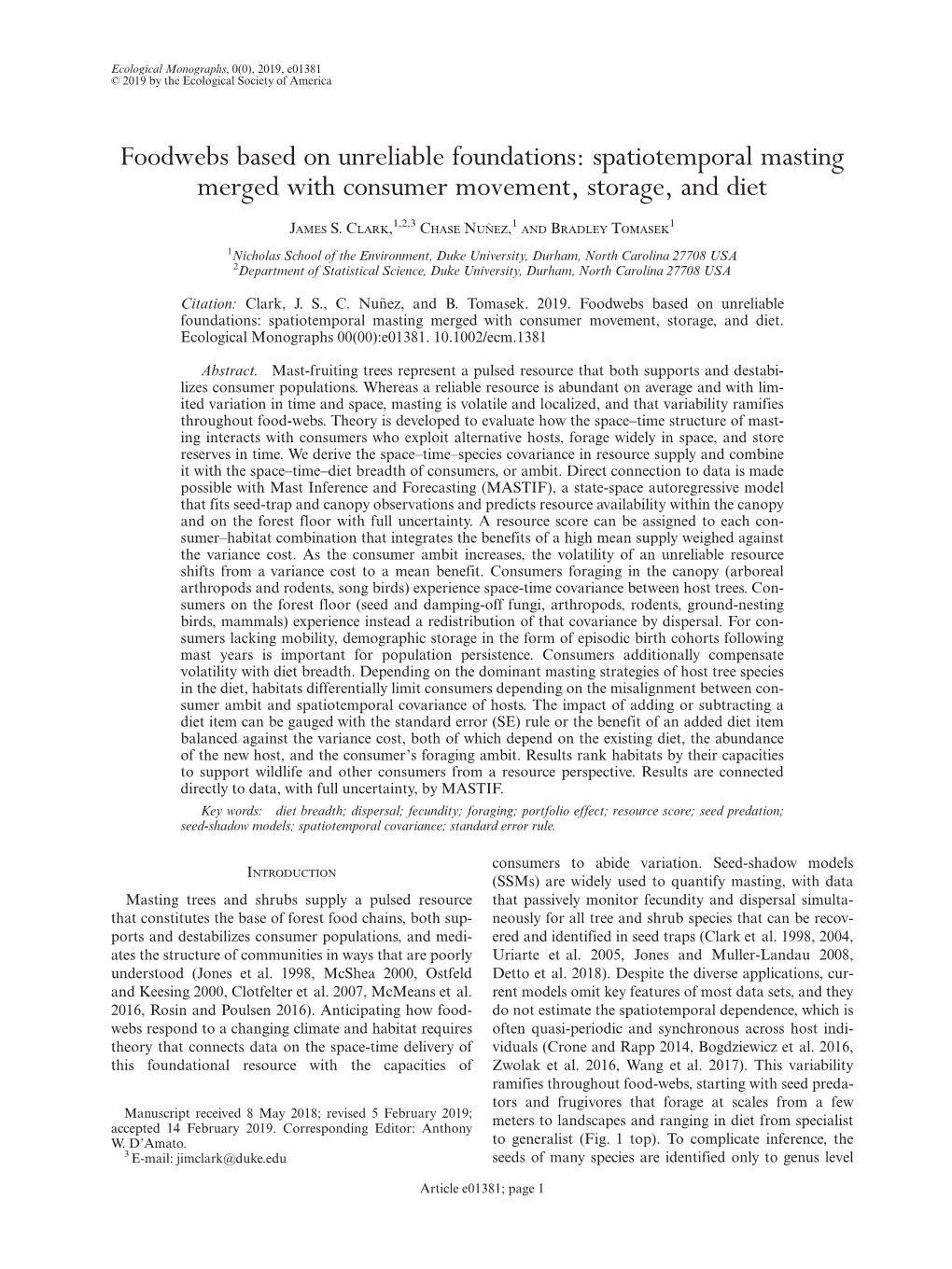 Spatiotemporal Masting Merged with Consumer Movement, Storage, and Diet