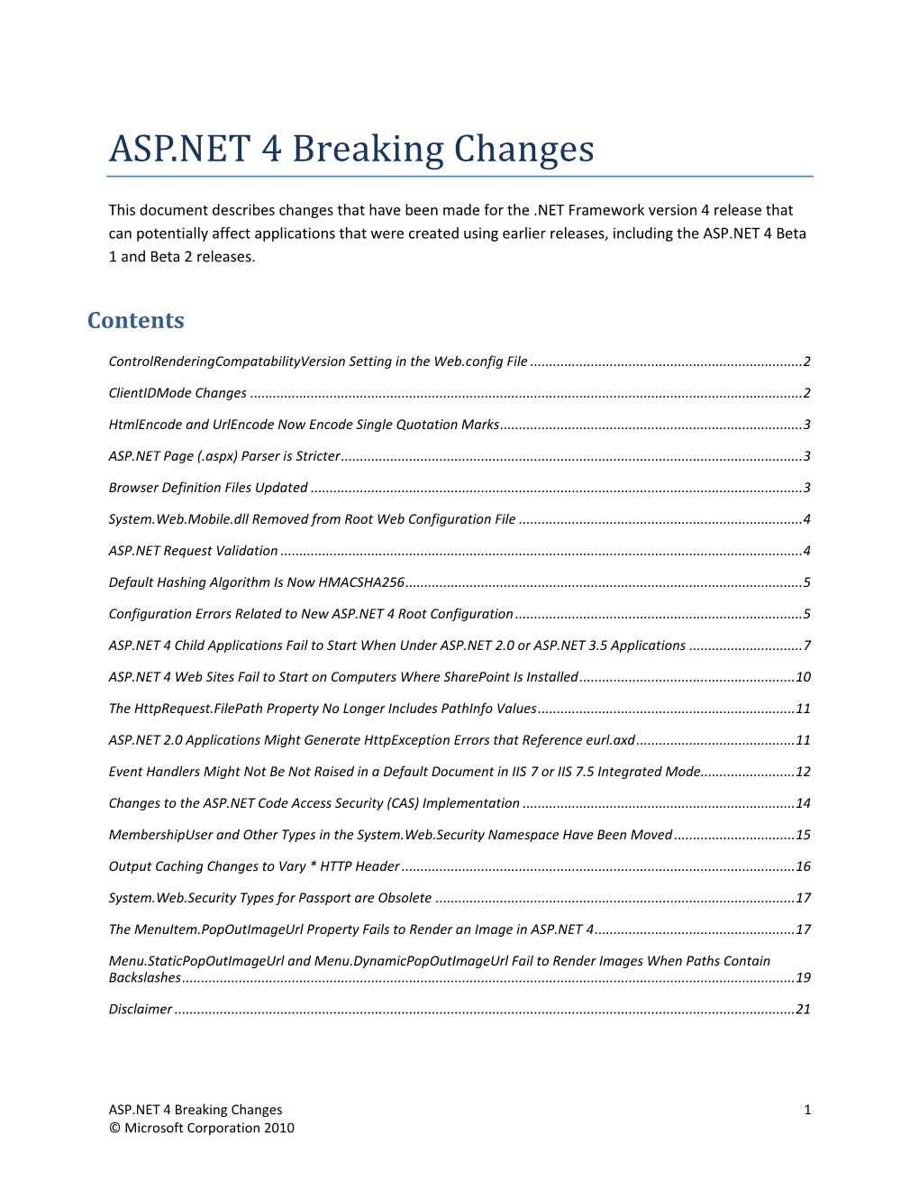 ASP.NET 4 Breaking Changes