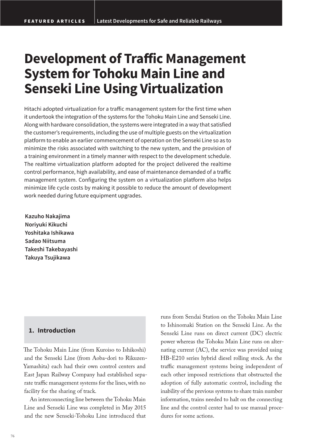 Development of Traffic Management System for Tohoku Main Line And