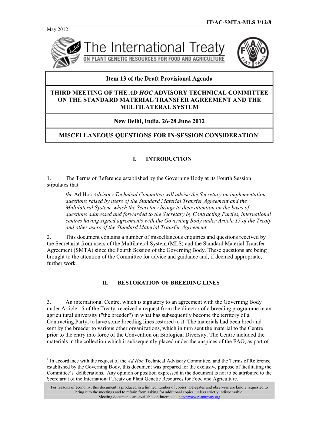 Draft Provisonal Agenda and Time-Table