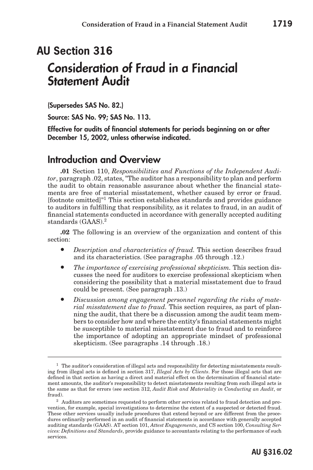 Consideration of Fraud in a Financial Statement Audit 1719