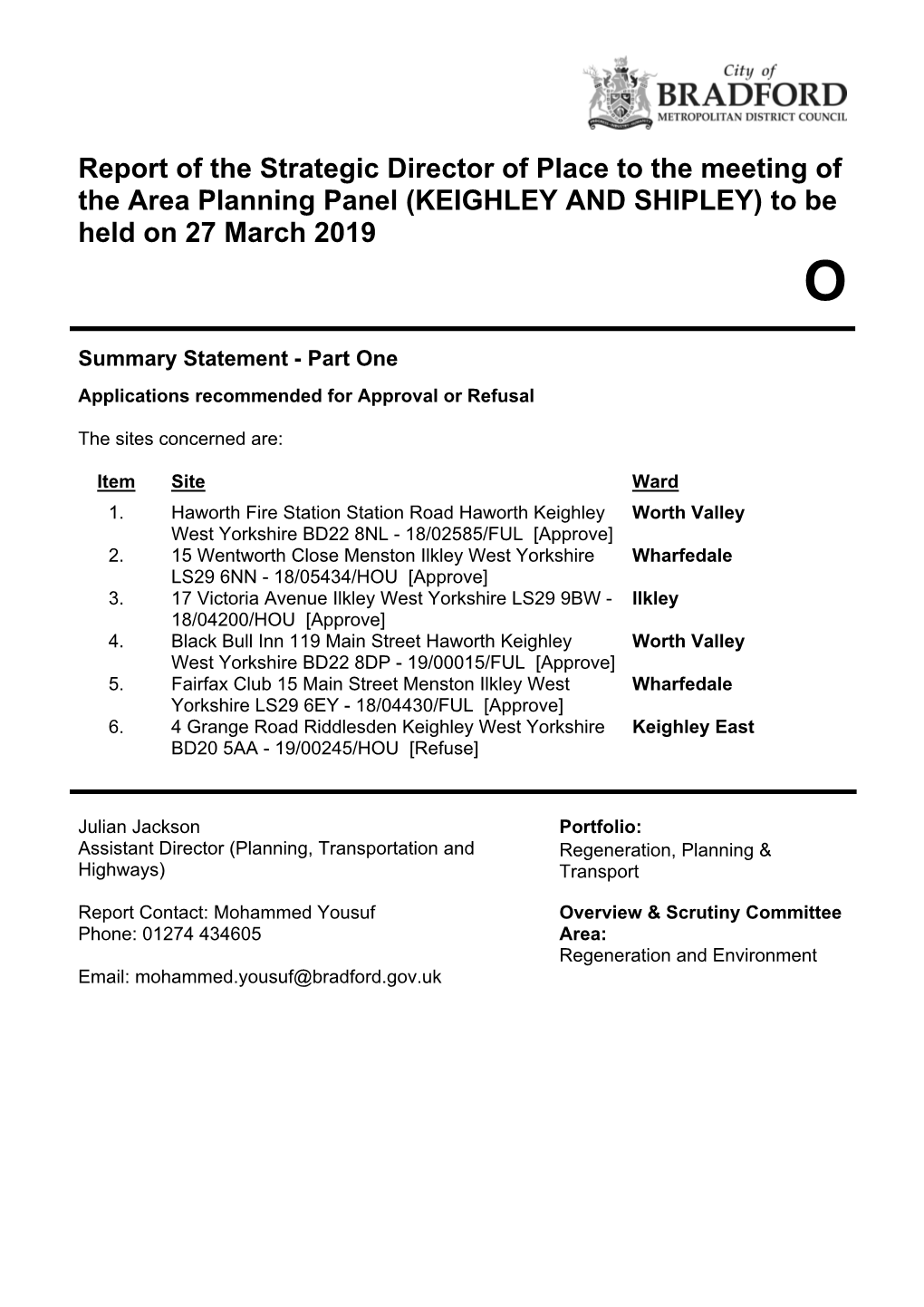 KEIGHLEY and SHIPLEY) to Be Held on 27 March 2019 O