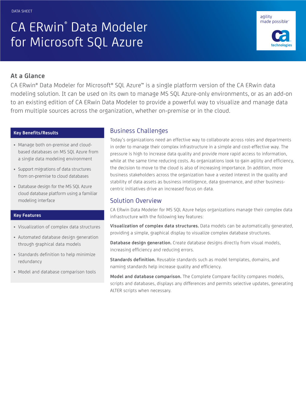 CA Erwin® Data Modeler for Microsoft SQL Azure