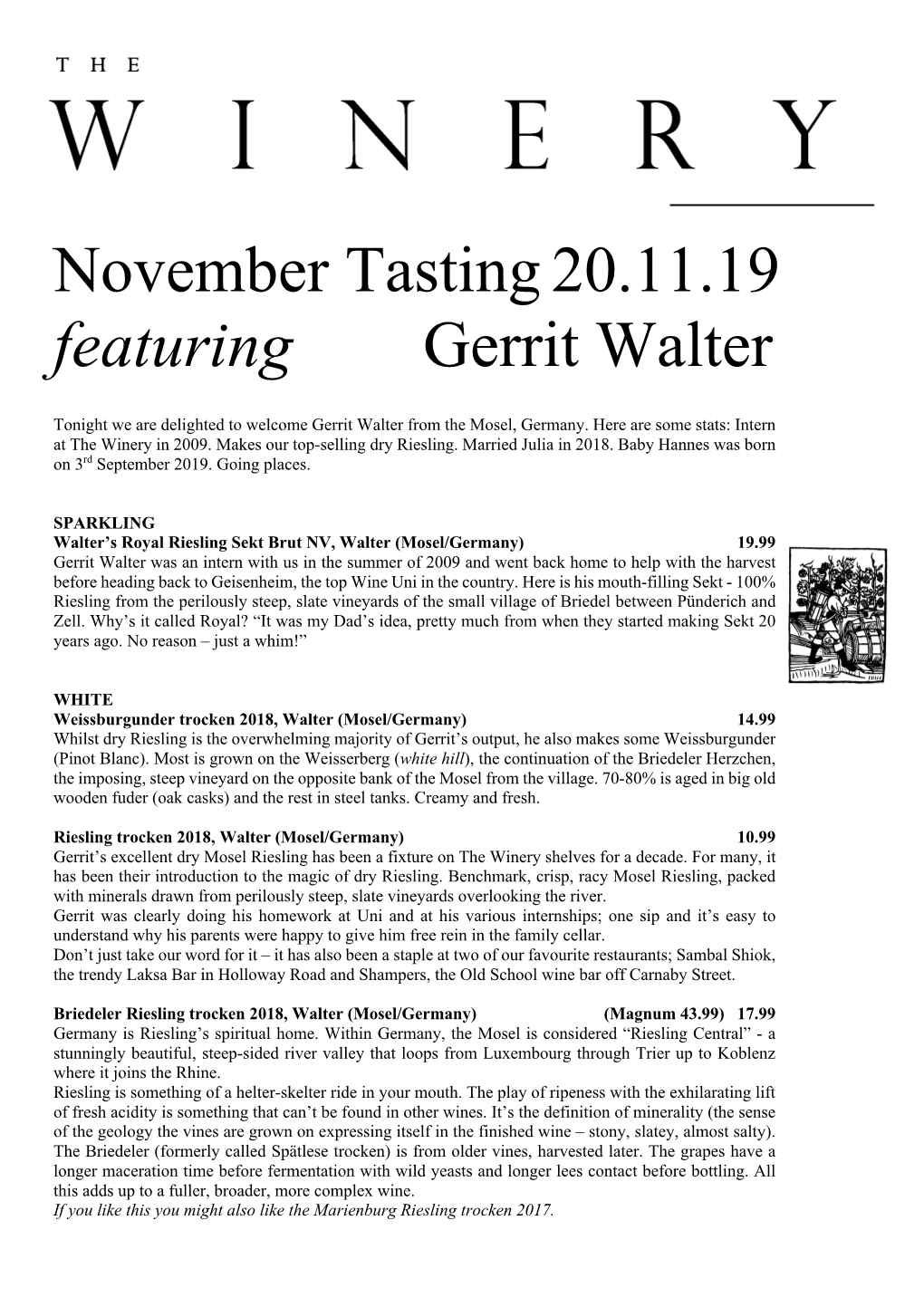 Tasting Notes November 2019 – Gerrit Walter