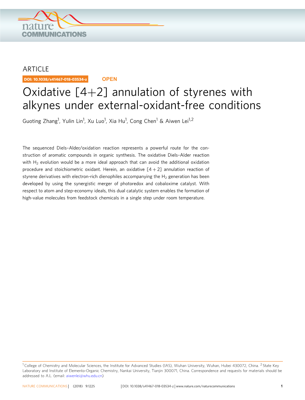 Oxidative [4+2] Annulation of Styrenes with Alkynes Under External-Oxidant-Free Conditions