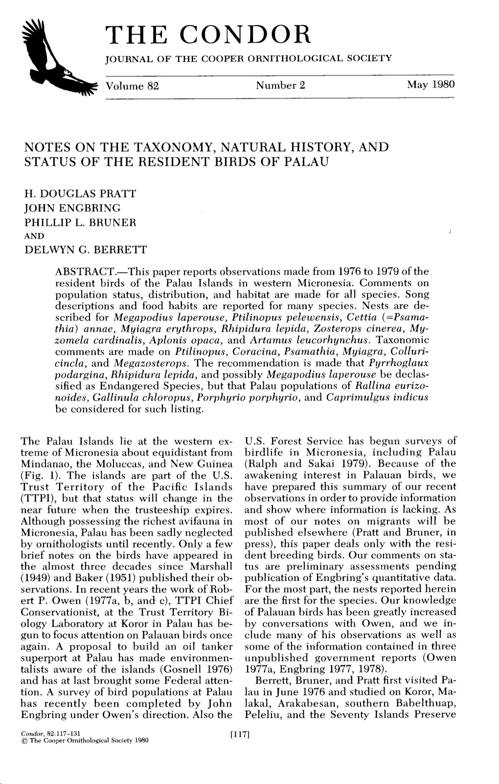 Notes on the Taxonomy, Natural History, and Status of the Resident Birds of Palau