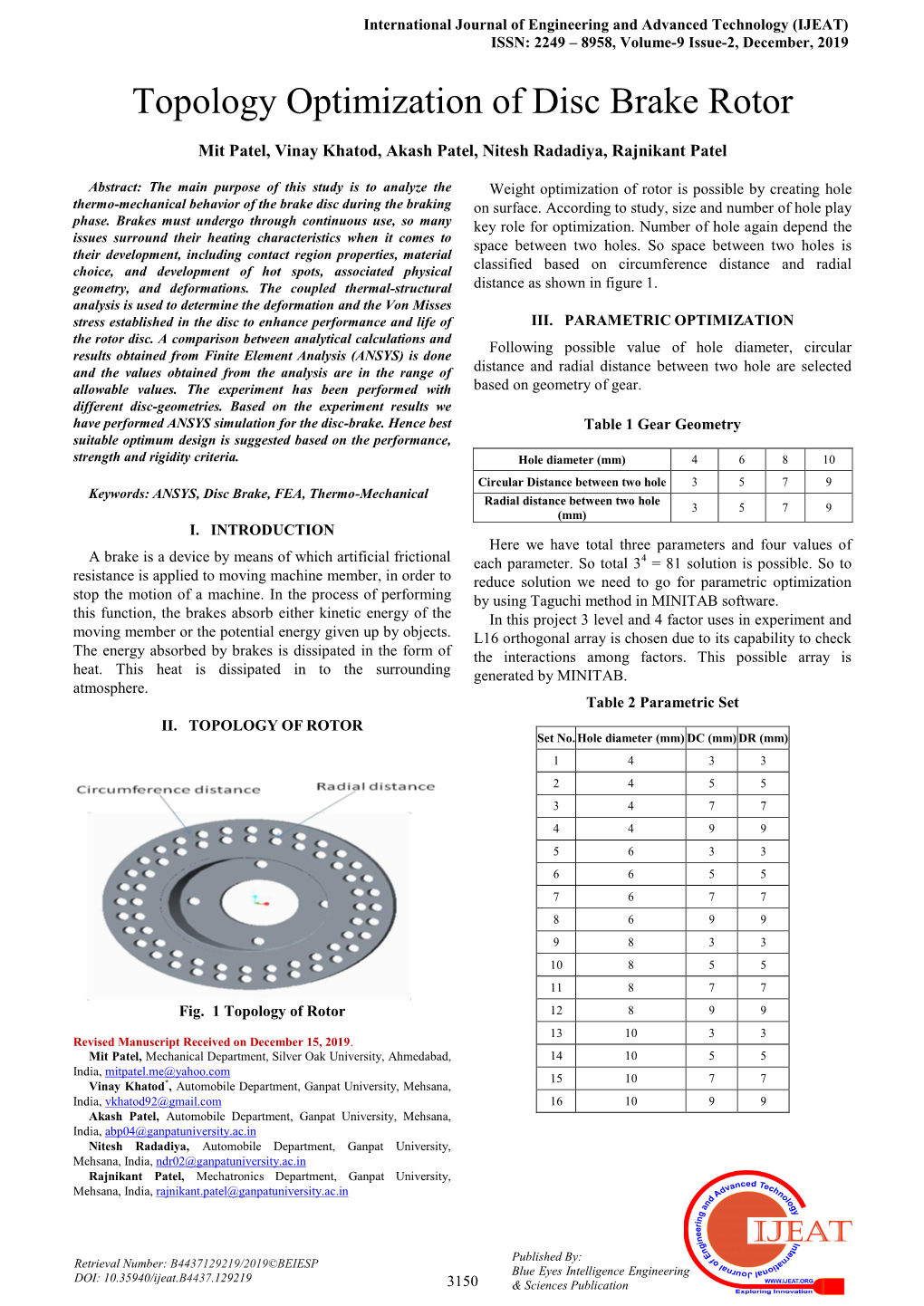 Topology Optimization of Disc Brake Rotor