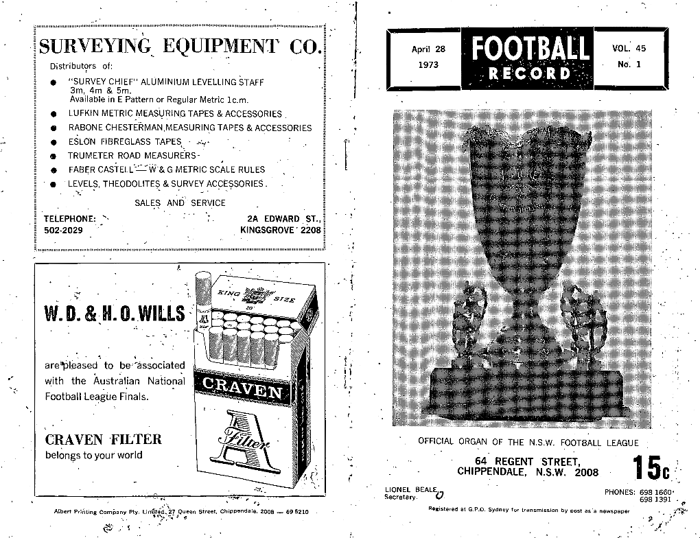 FOOTBALL RECORD April 28, 1973 April 28, 1973 the FOOTBALL RECORD 1 STATISTICS - CRAVEN FILTER CUP SECTION 1 RESULTS DIV