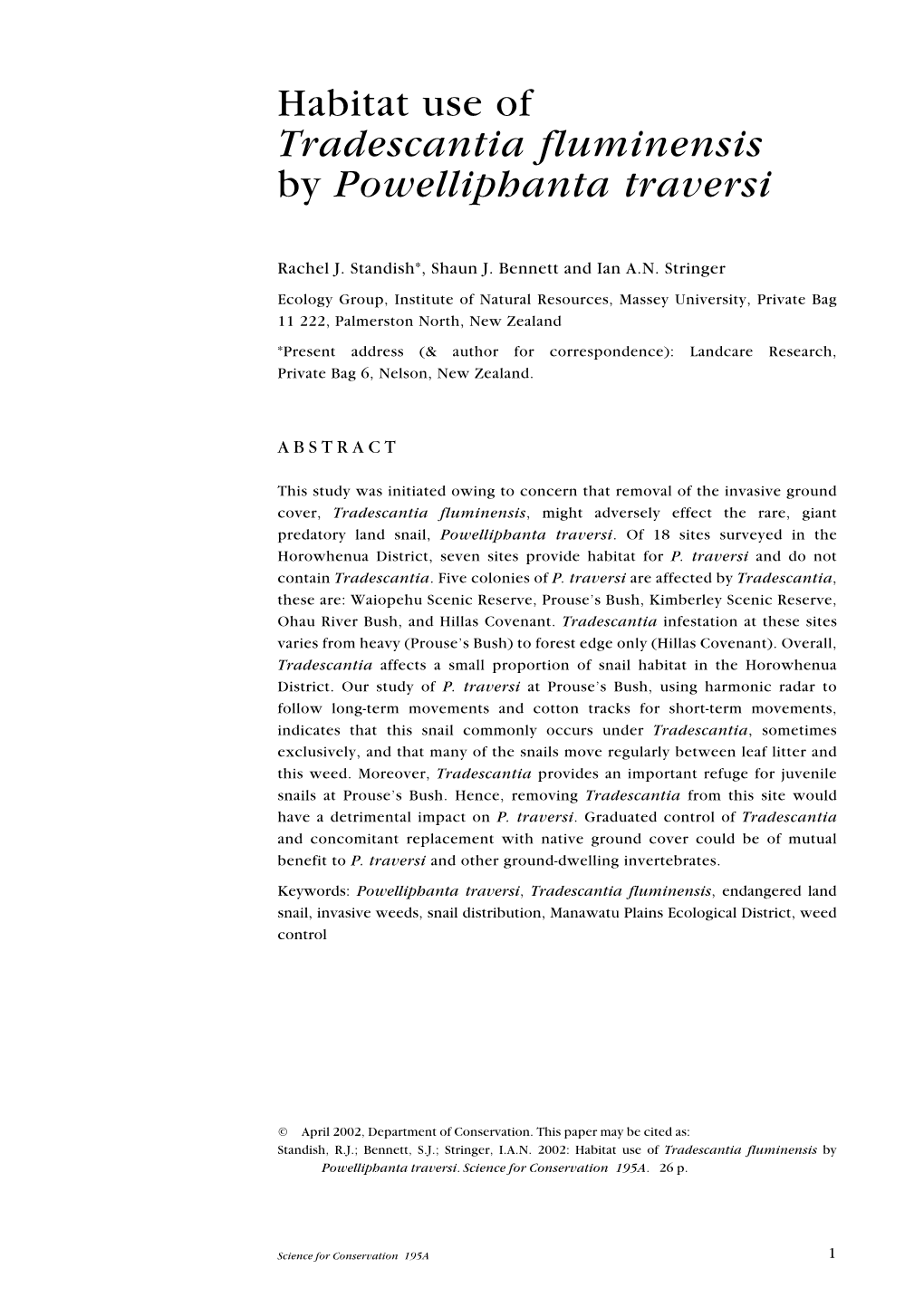 Habitat Use of Tradescantia Fluminensis by Powelliphanta Traversi