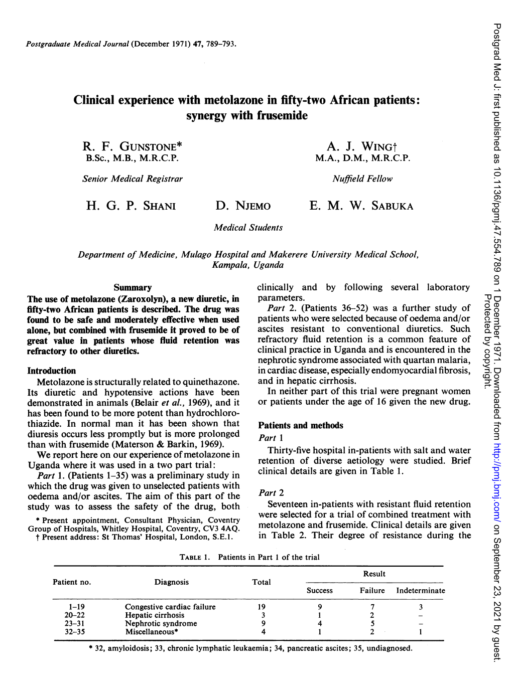 Clinical Experience with Metolazone in Fifty-Two African Patients: Synergy with Frusemide