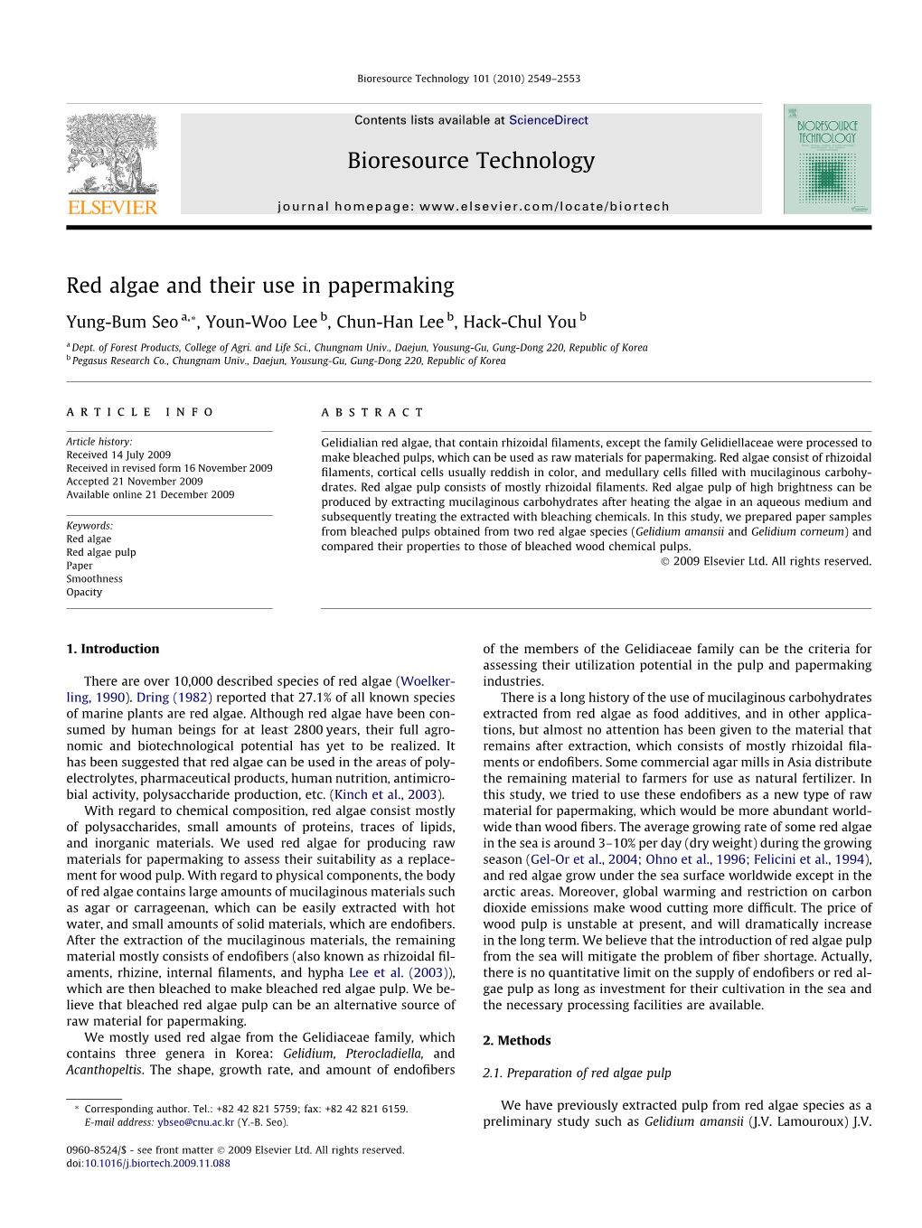 Red Algae and Their Use in Papermaking