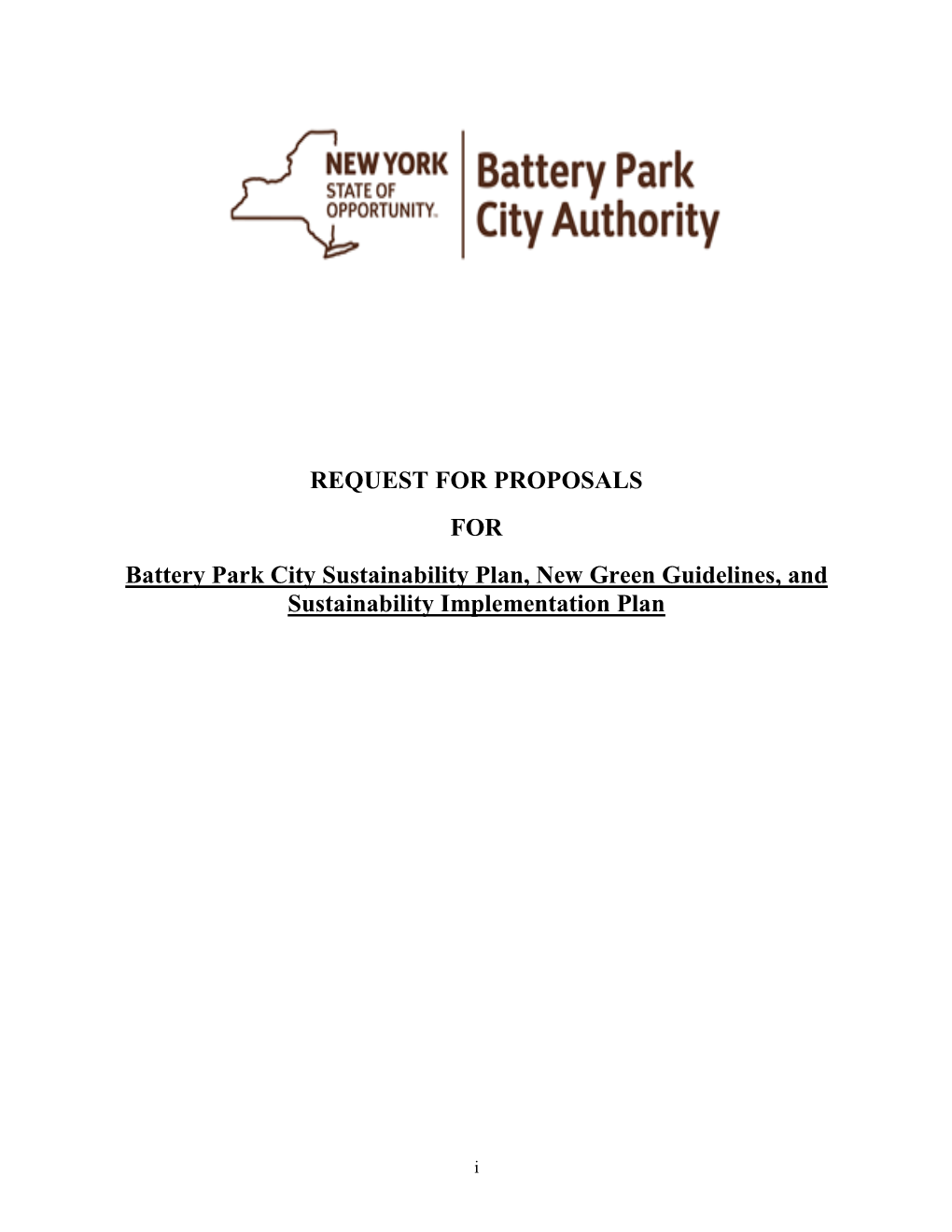 REQUEST for PROPOSALS for Battery Park City Sustainability Plan, New Green Guidelines, and Sustainability Implementation Plan