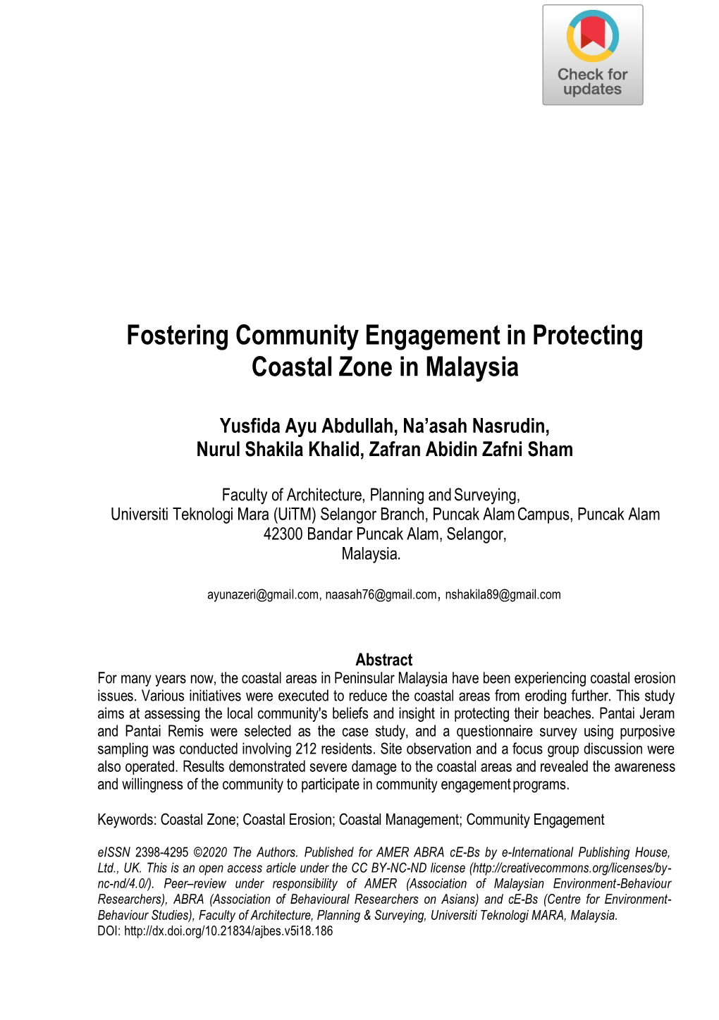 Fostering Community Engagement in Protecting Coastal Zone in Malaysia