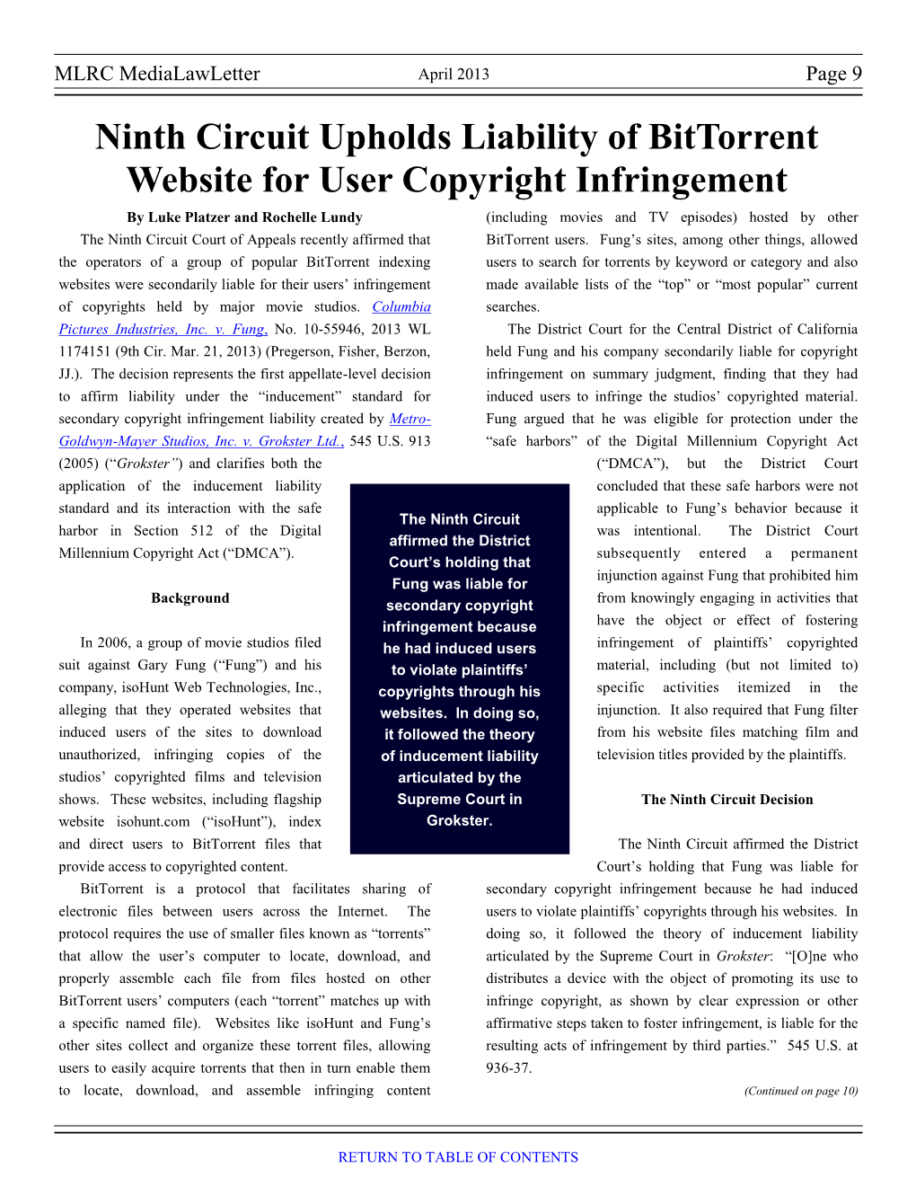 Ninth Circuit Upholds Liability of Bittorrent Website for User