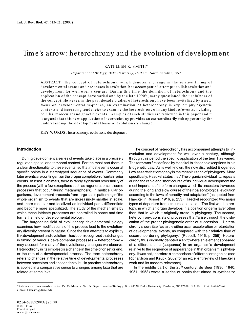 Heterochrony and the Evolution of Development