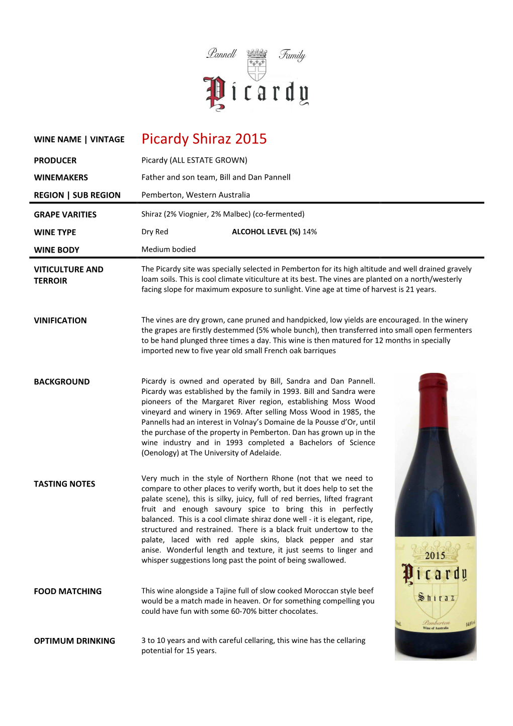 Picardy Shiraz 2015