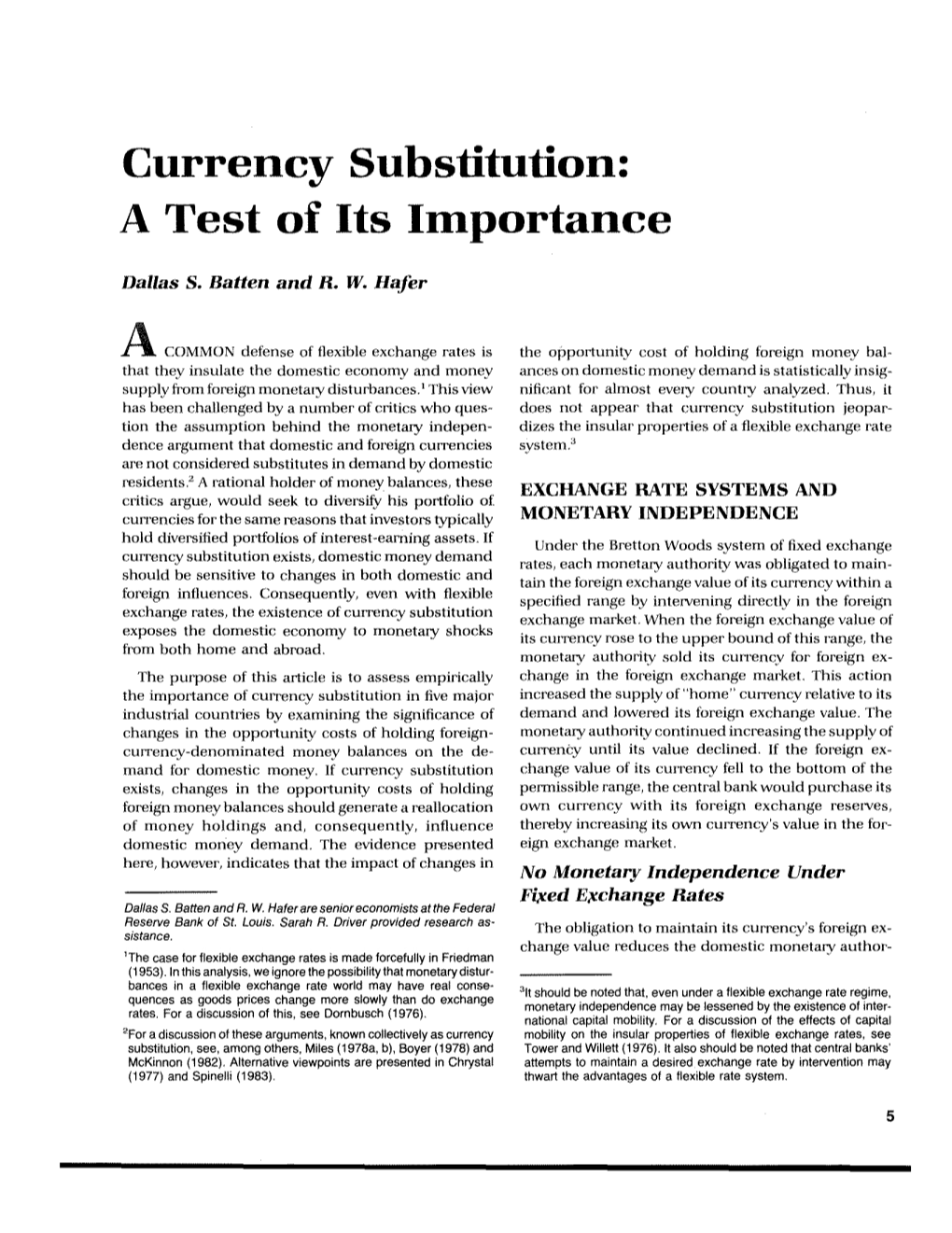Currency Substitution: a Test of Its Importance