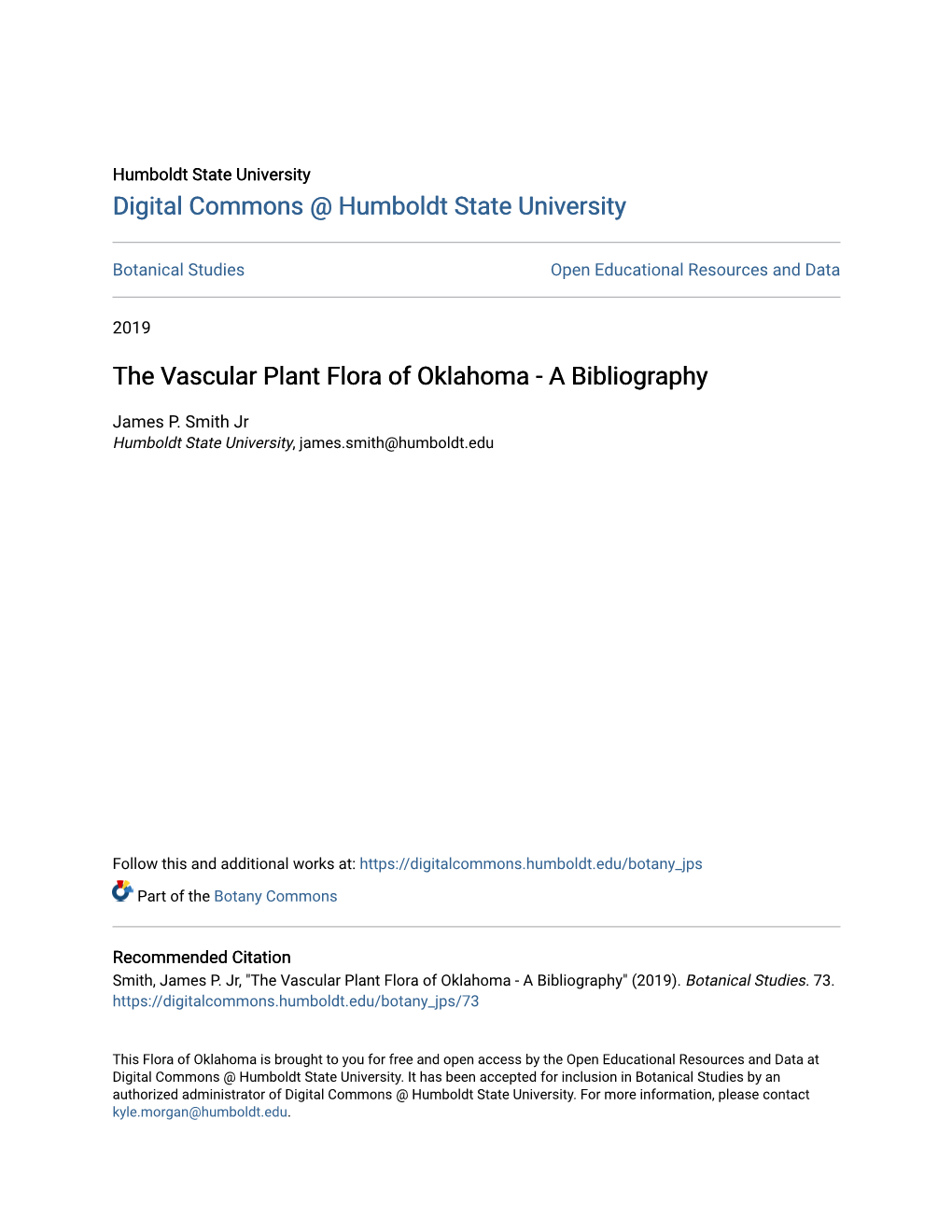 The Vascular Plant Flora of Oklahoma - a Bibliography