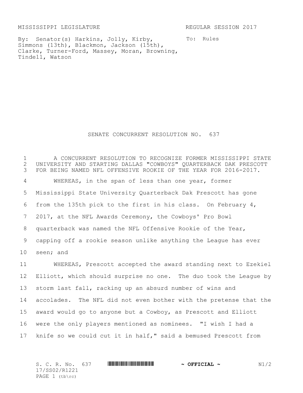 MISSISSIPPI LEGISLATURE REGULAR SESSION 2017 By