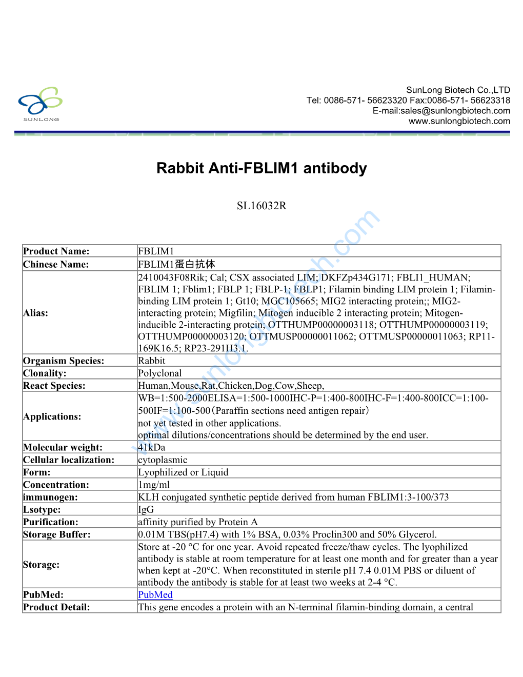 Rabbit Anti-FBLIM1 Antibody-SL16032R