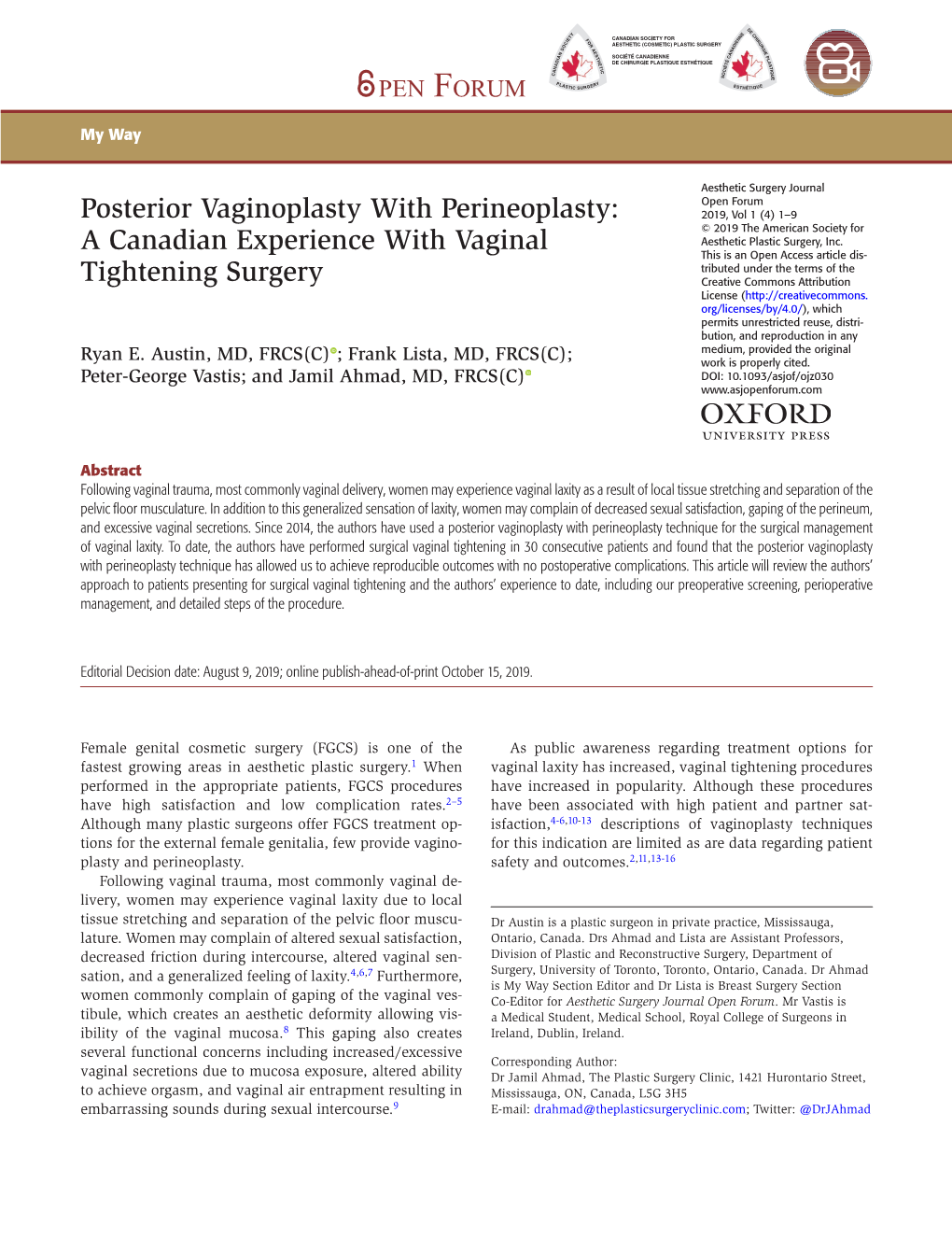 Posterior Vaginoplasty with Perineoplasty: a Canadian