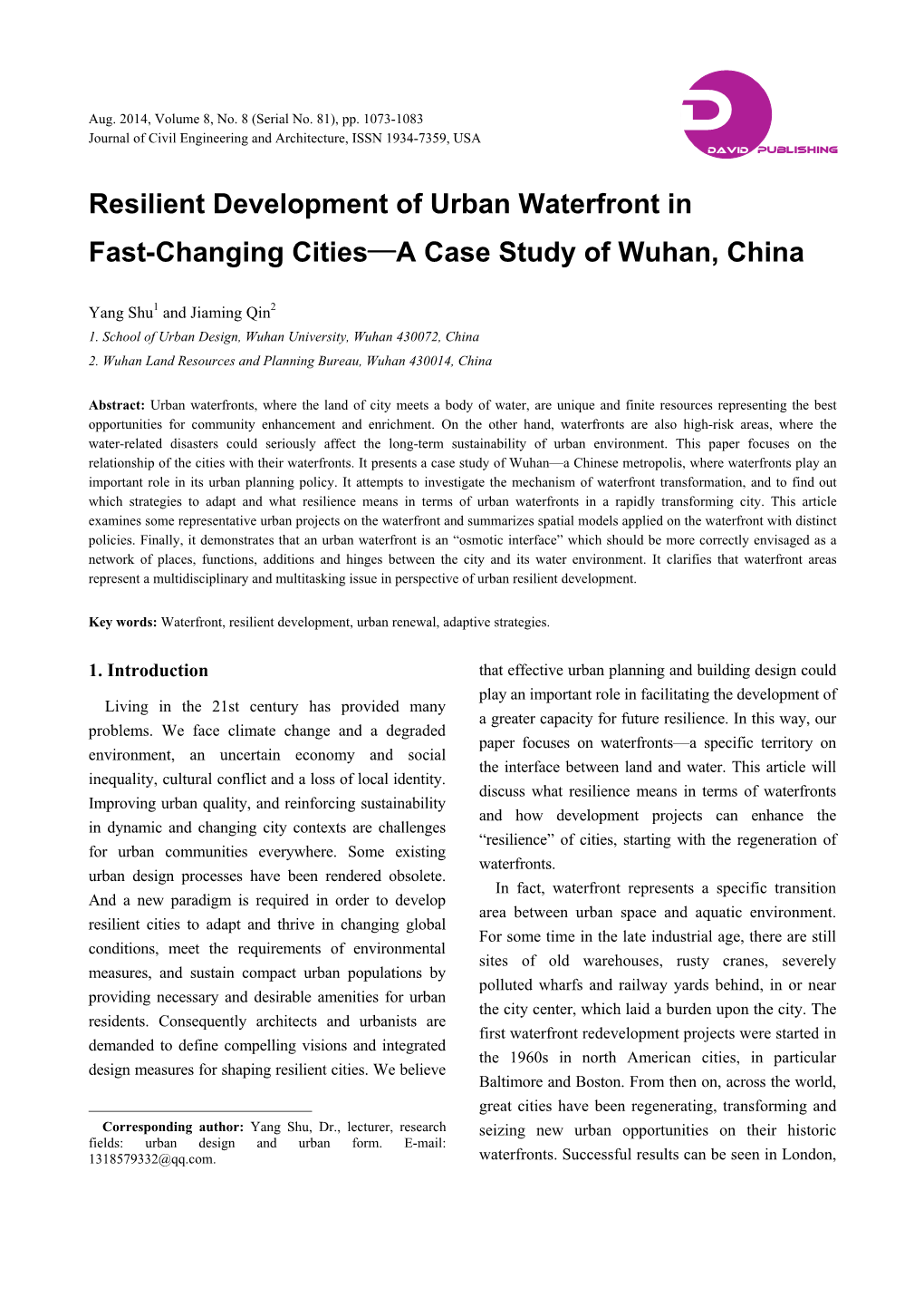 Resilient Development of Urban Waterfront in Fast-Changing Cities—A Case Study of Wuhan, China