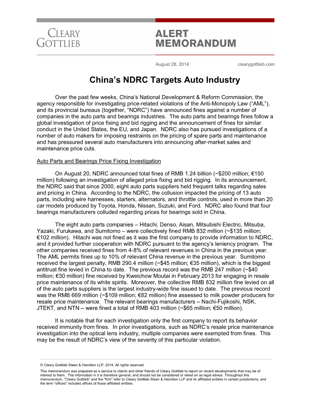 China's NDRC Targets Auto Industry