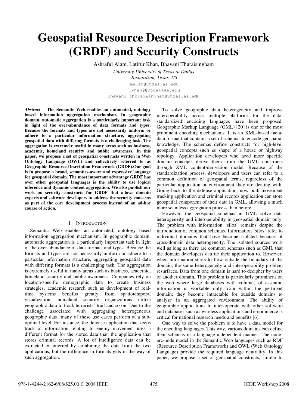 Geospatial Resource Description Framework (GRDF) and Security Constructs