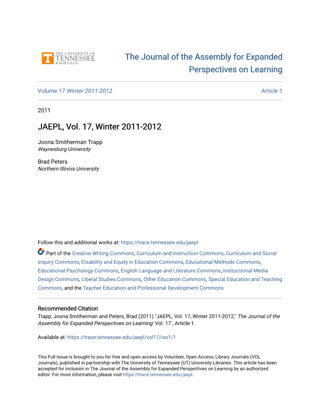 JAEPL, Vol. 17, Winter 2011-2012