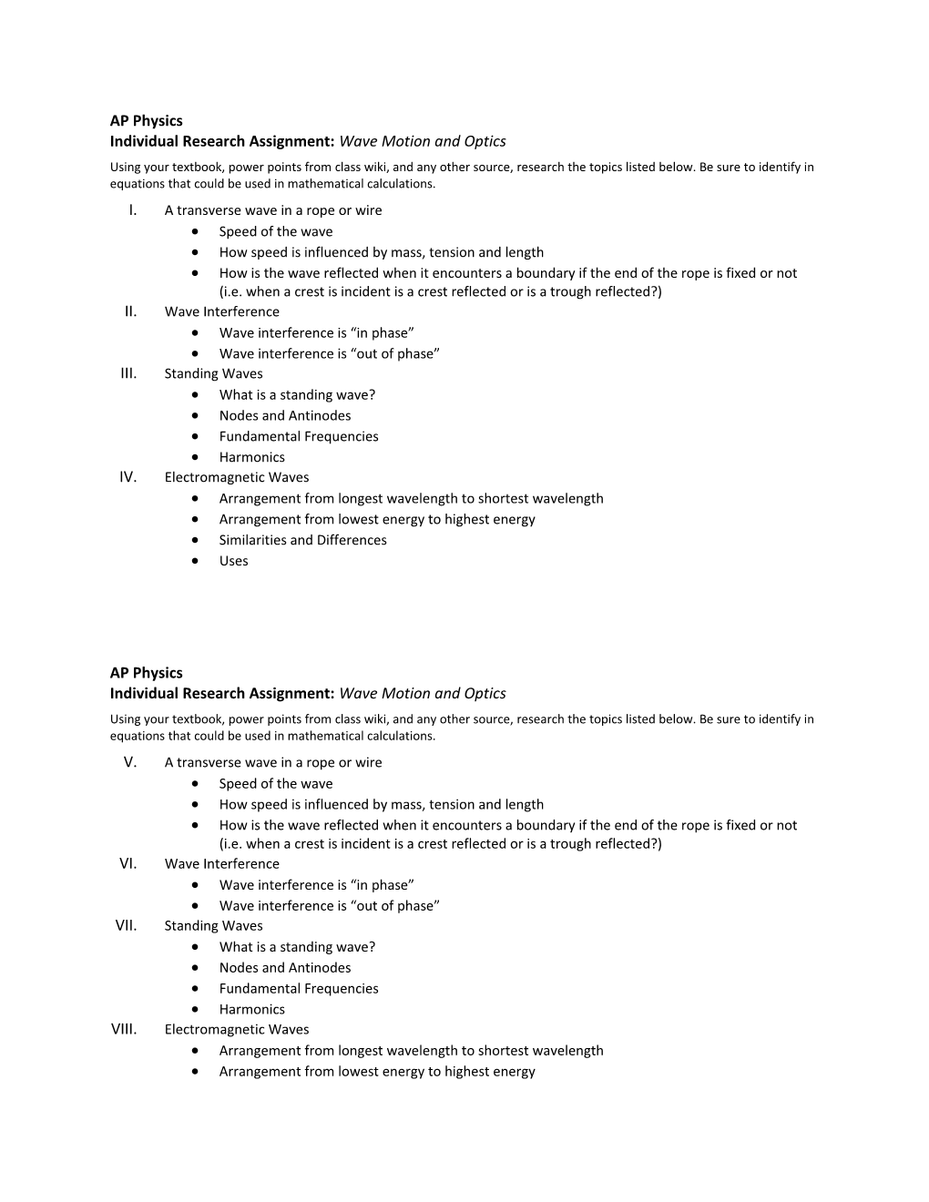 Individual Research Assignment: Wave Motion and Optics