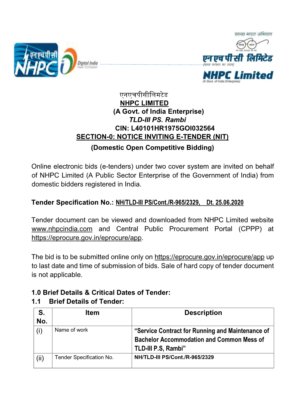 एनएचपीसीिलमटेड NHPC LIMITED (A Govt. of India Enterprise) TLD-III PS