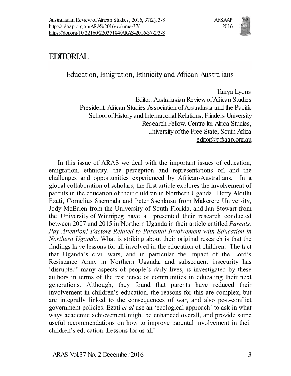 The Australasian Review of African Studies