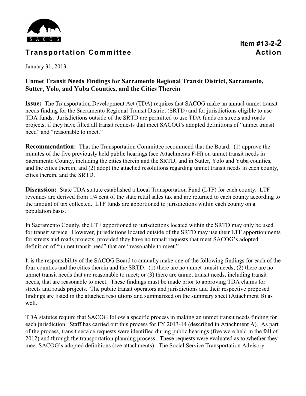 Item #13-2-2 Transportation Committee Action