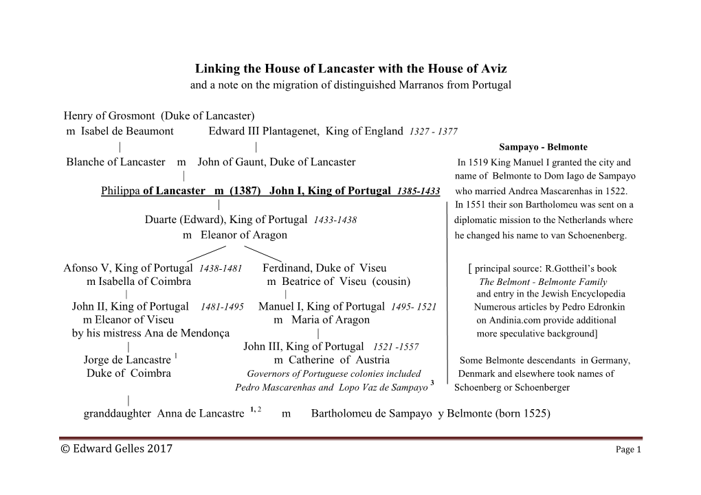 Linking the House of Lancaster with the House of Aviz and a Note on the Migration of Distinguished Marranos from Portugal