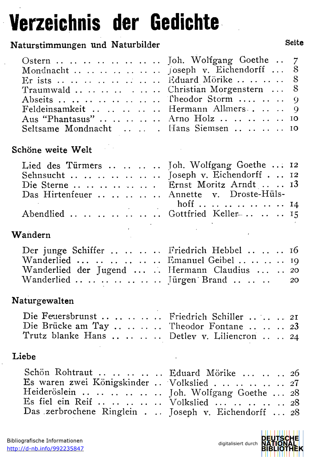 Verzeichnis Der Gedichte Naturstimmungen Und Naturbilder Seite Ostern Joh