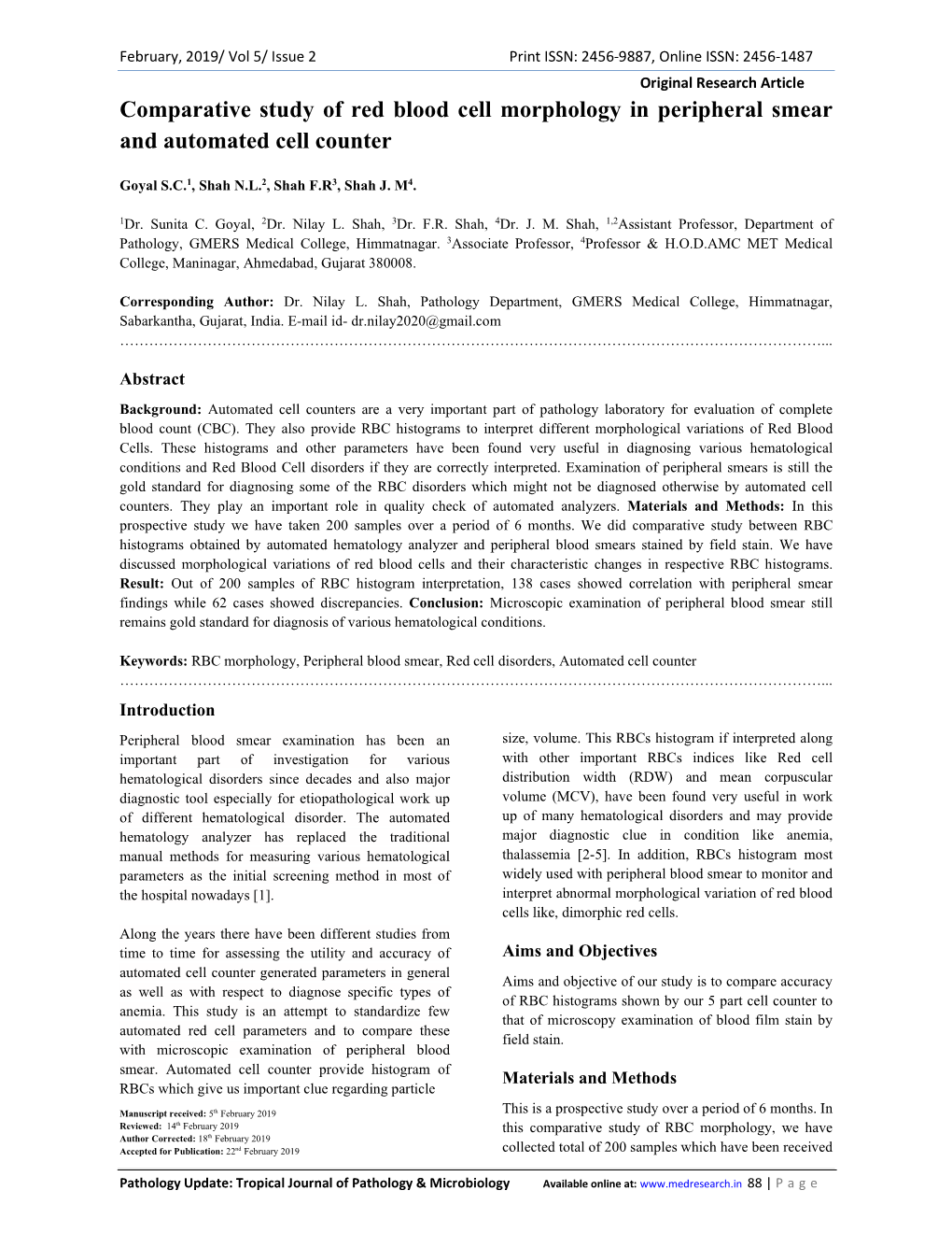 Comparative Study of Red Blood Cell Morphology in Peripheral Smear and Automated Cell Counter