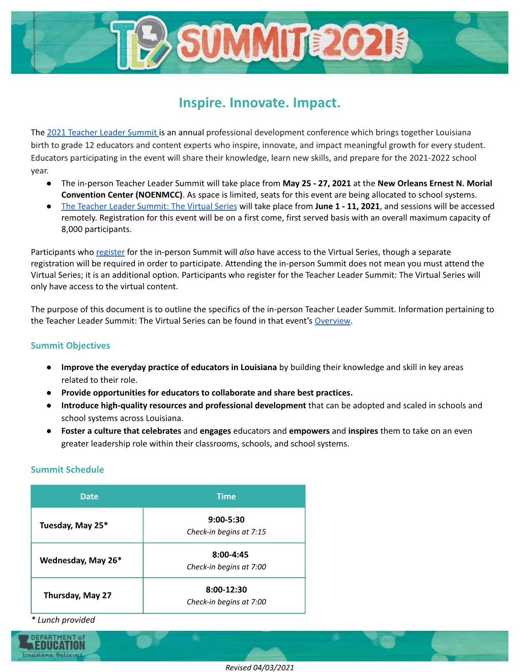 2021 Teacher Leader Summit Overview