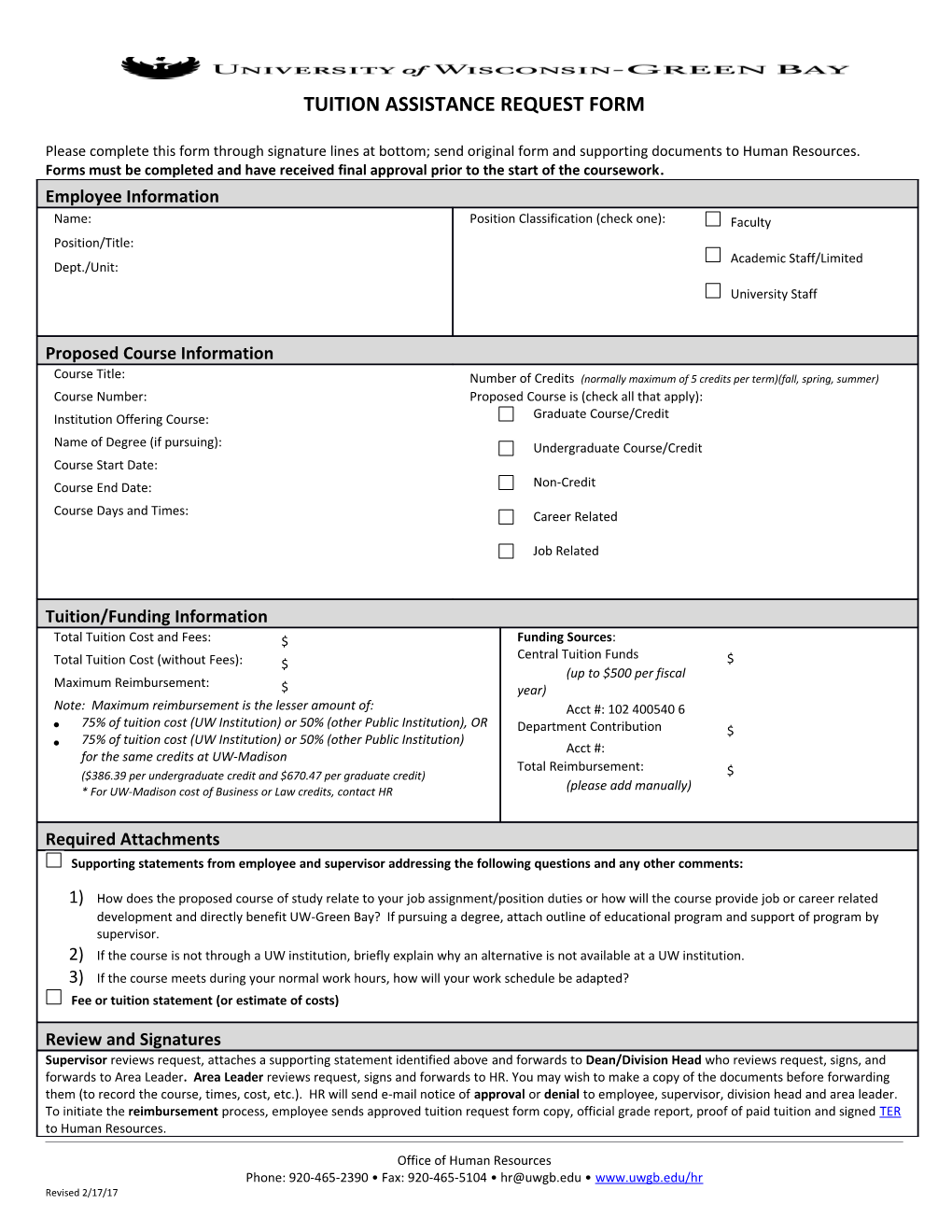 Tuition Assistance Request Form