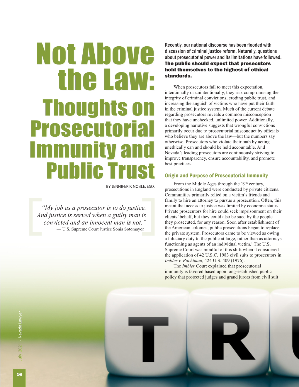 Thoughts on Prosecutorial Immunity and Public Trust