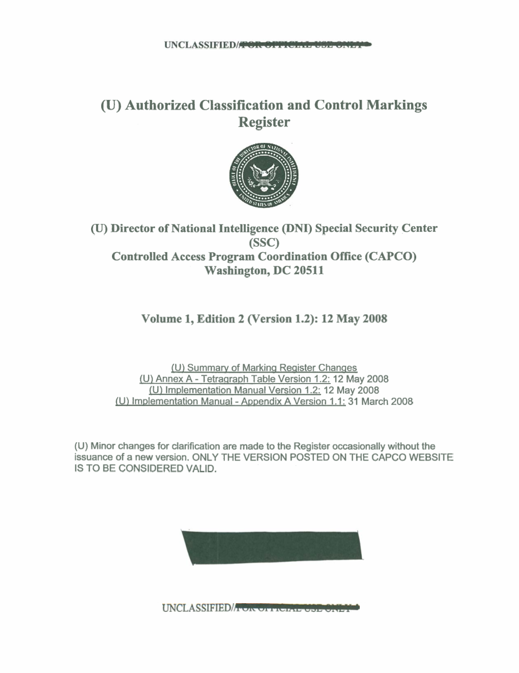 Authorized Classification and Control Markings Register