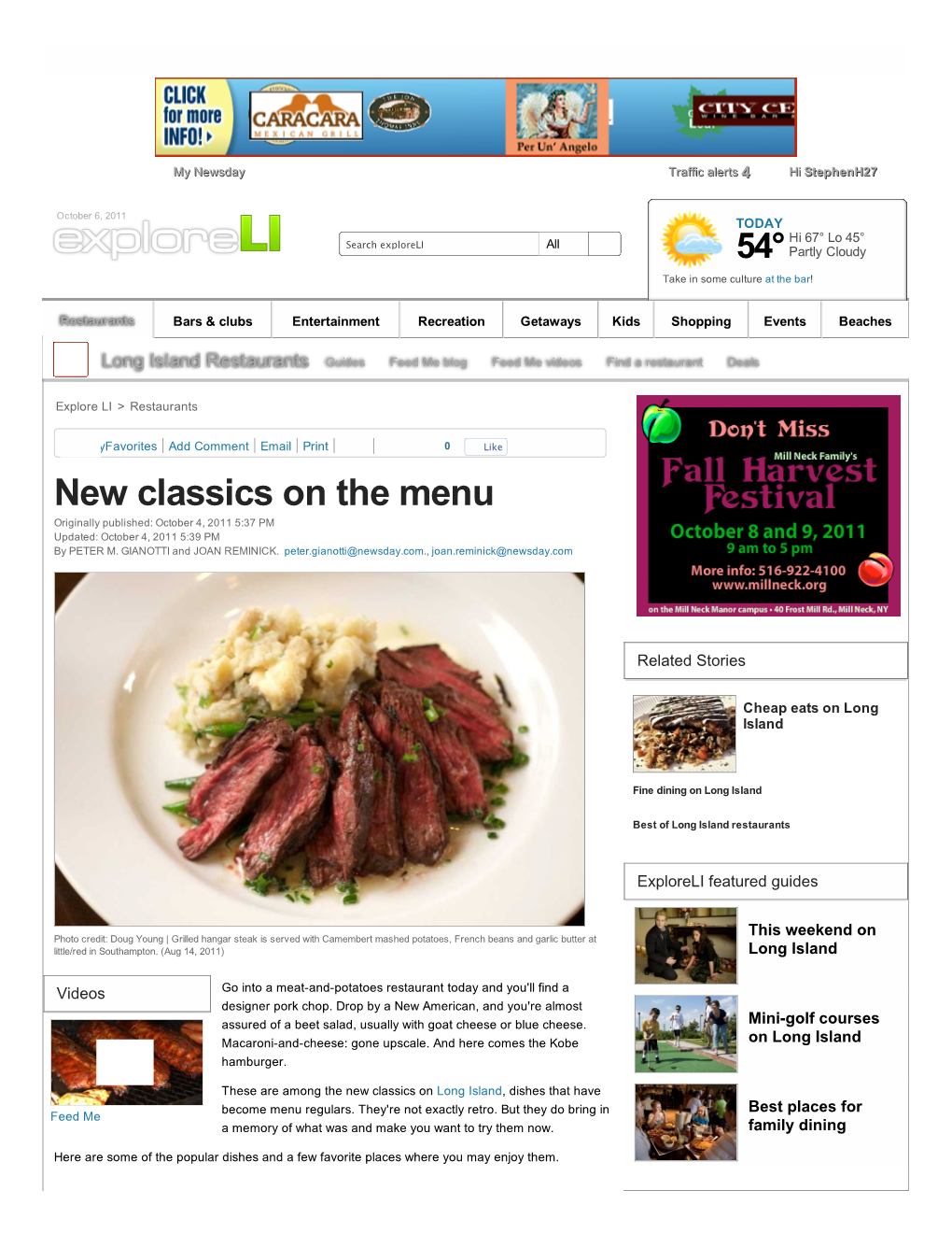 New Classics on the Menu Originally Published: October 4, 2011 5:37 PM Updated: October 4, 2011 5:39 PM by PETER M