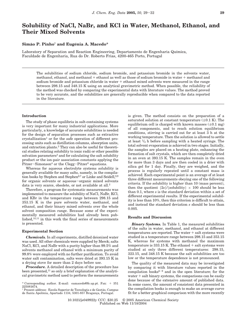 Solubility of Nacl, Nabr, and Kcl in Water, Methanol, Ethanol, and Their Mixed Solvents